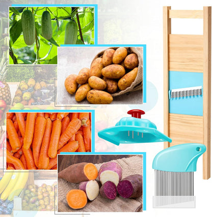 3 Pcs Waffle Fry Cutter Set Crinkle Cutter for Potatoes French Fry Lattice Maker Carrot Wavy Chopper Slicer Stainless Steel Knife with Protective Cover for Home Veggies Pickle Kitchen Food Safety