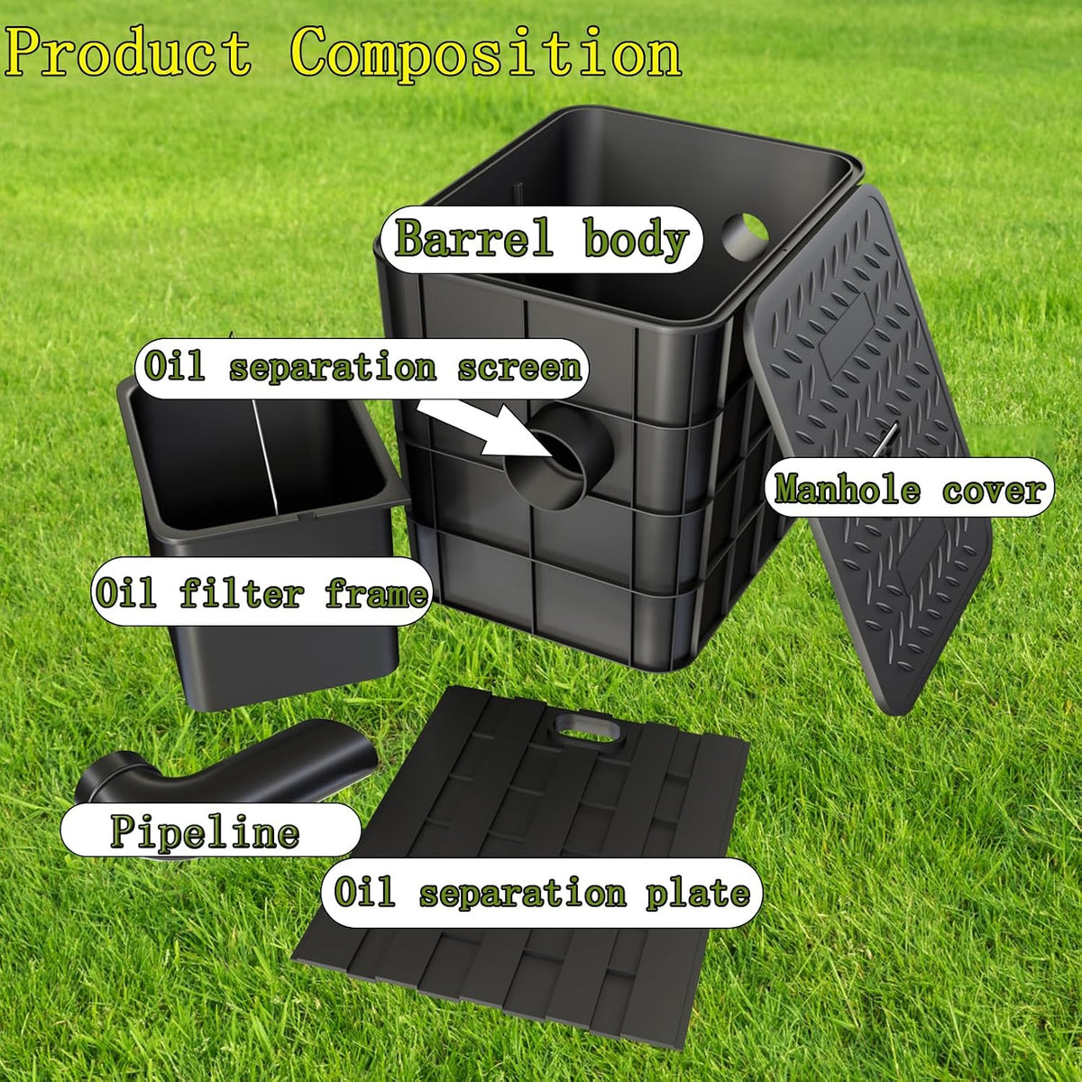 Grease Trap Commercial, Lightweight PE Plastic Grease (315-75/110)