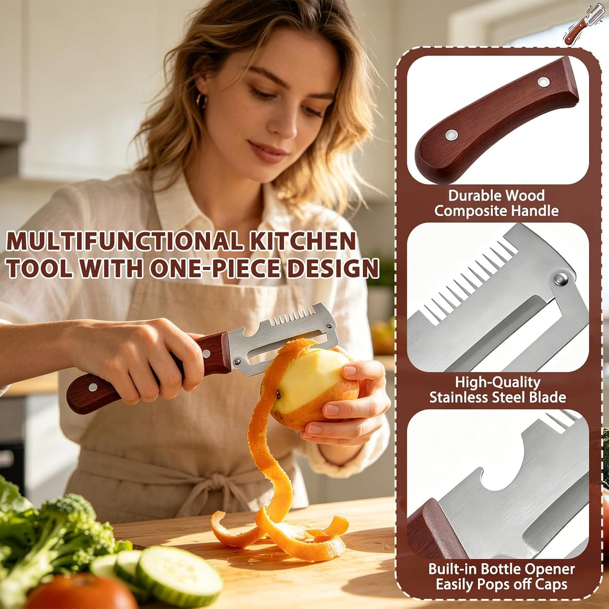 Premium Vegetable Peeler with Wooden Handle and Bottle Opener, 2026 New Multi-functional Vegetable Peeler, Kitchen Gadgets Tool for Fruit Pumpkin Peeling Potato Carrot Veggie Peeler