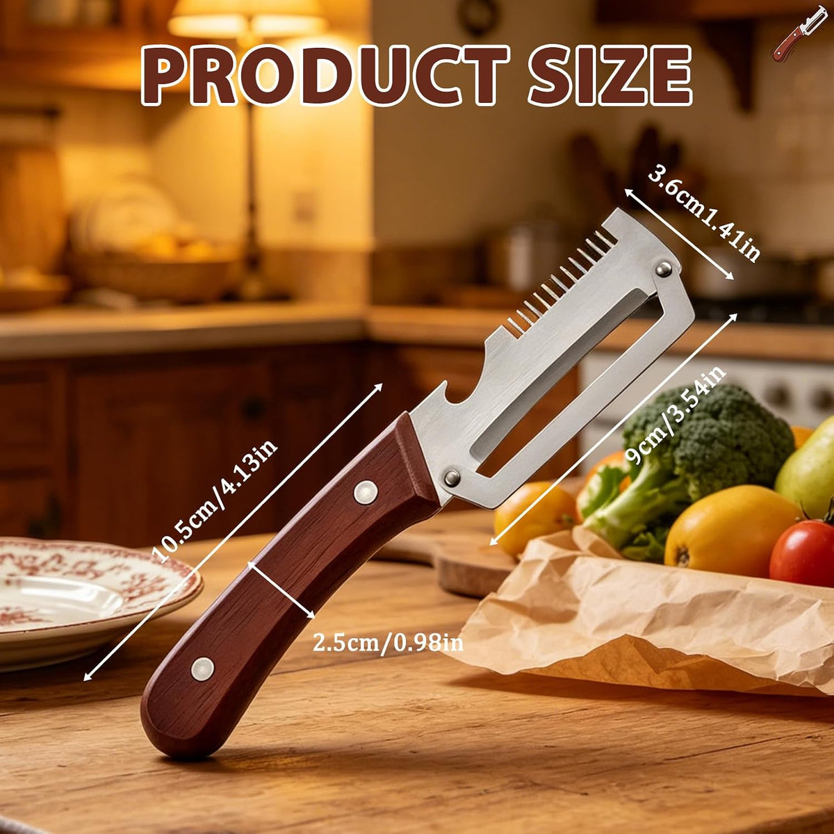 Premium Vegetable Peeler with Wooden Handle and Bottle Opener, 2026 New Multi-functional Vegetable Peeler, Kitchen Gadgets Tool for Fruit Pumpkin Peeling Potato Carrot Veggie Peeler