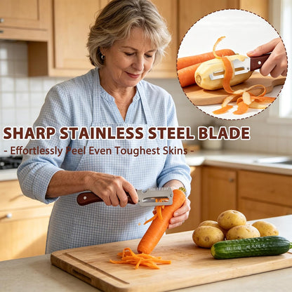Premium Vegetable Peeler with Wooden Handle and Bottle Opener, 2026 New Multi-functional Vegetable Peeler, Kitchen Gadgets Tool for Fruit Pumpkin Peeling Potato Carrot Veggie Peeler