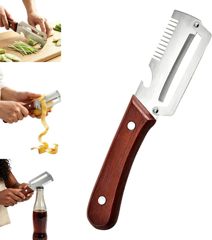 Premium Vegetable Peeler with Wooden Handle and Bottle Opener, 2026 New Multi-functional Vegetable Peeler, Kitchen Gadgets Tool for Fruit Pumpkin Peeling Potato Carrot Veggie Peeler