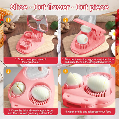 3 Slice Modes Egg Slicer for Hard Boiled Eggs, Stainless Steel Egg Cutter, 3-in-1 Kitchen Chopper Tool, Purple