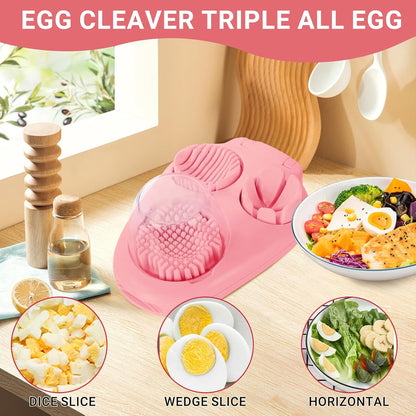 3 Slice Modes Egg Slicer for Hard Boiled Eggs, Stainless Steel Egg Cutter, 3-in-1 Kitchen Chopper Tool, Purple