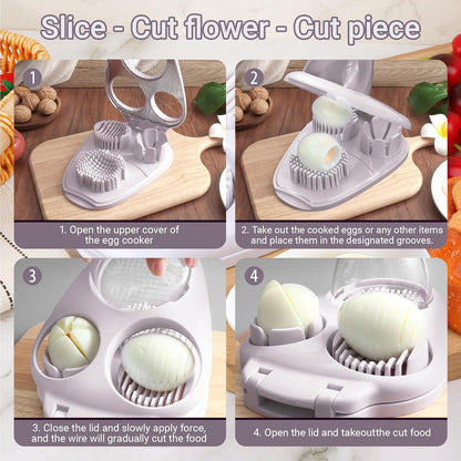 3 Slice Modes Egg Slicer for Hard Boiled Eggs, Stainless Steel Egg Cutter, 3-in-1 Kitchen Chopper Tool, Purple