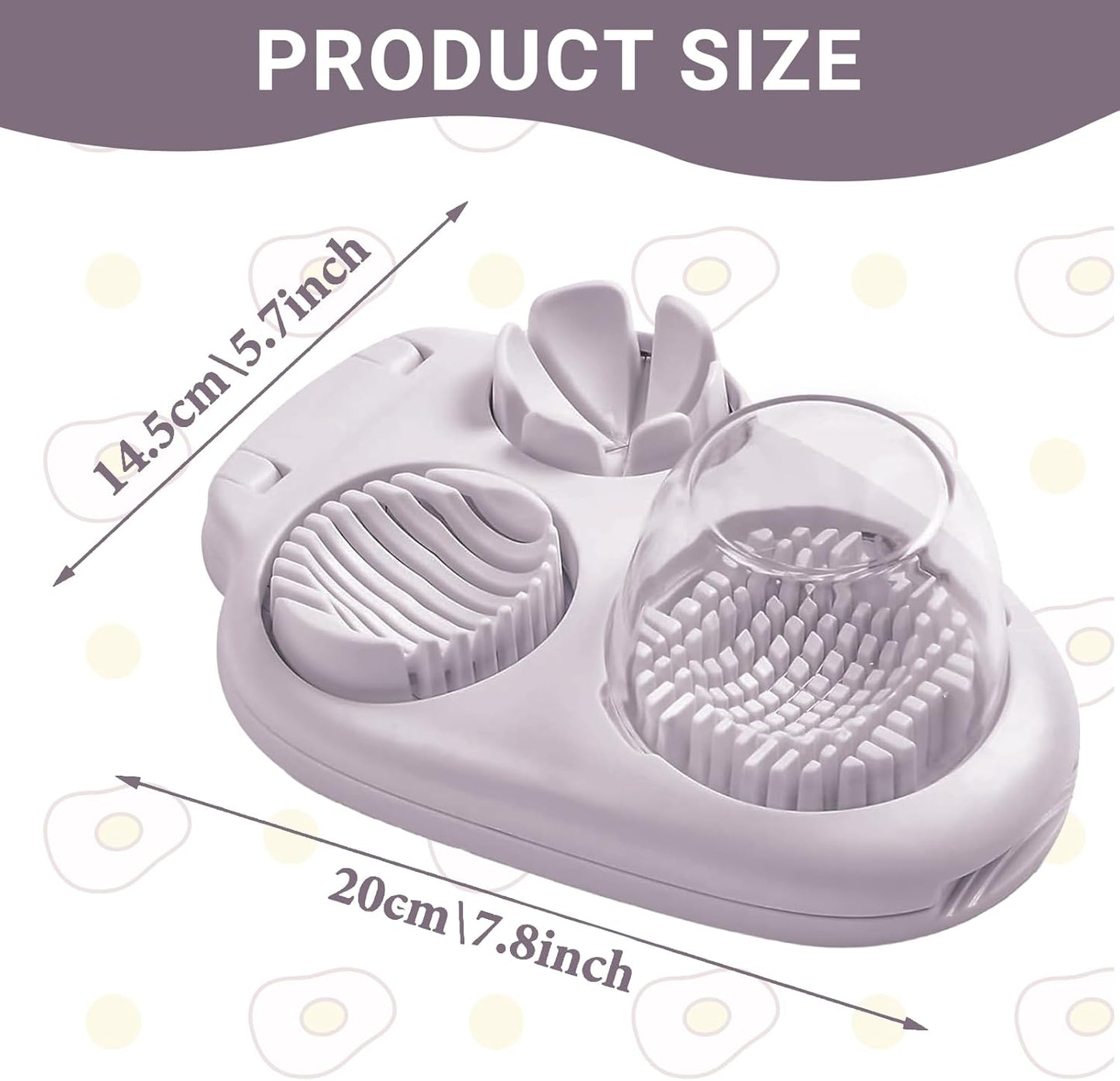 3 Slice Modes Egg Slicer for Hard Boiled Eggs, Stainless Steel Egg Cutter, 3-in-1 Kitchen Chopper Tool, Purple