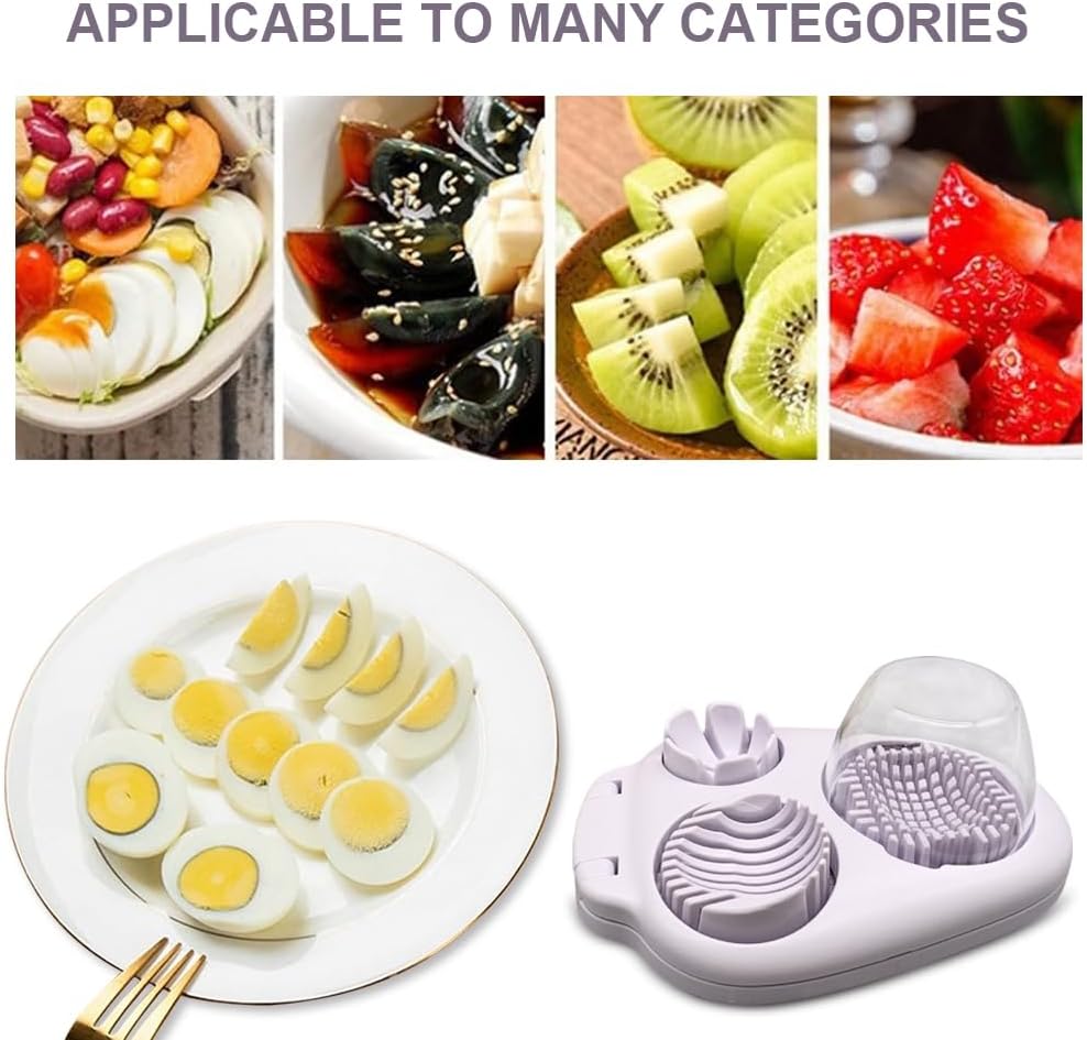 3 Slice Modes Egg Slicer for Hard Boiled Eggs, Stainless Steel Egg Cutter, 3-in-1 Kitchen Chopper Tool, Purple