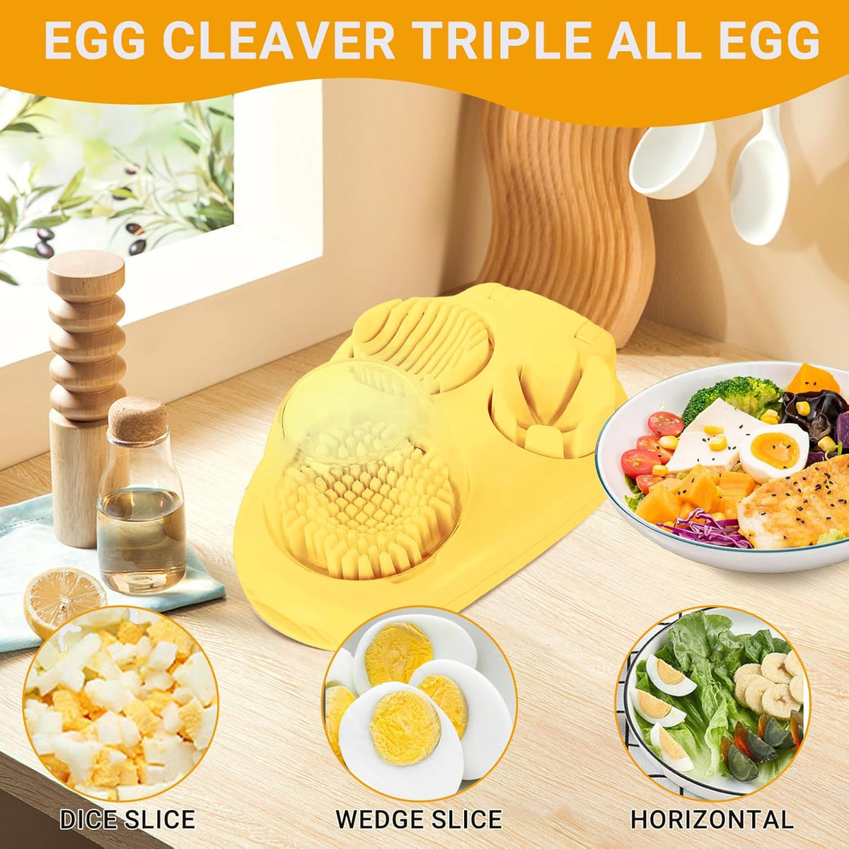 3 Slice Modes Egg Slicer for Hard Boiled Eggs, Stainless Steel Egg Cutter, 3-in-1 Kitchen Chopper Tool, Purple