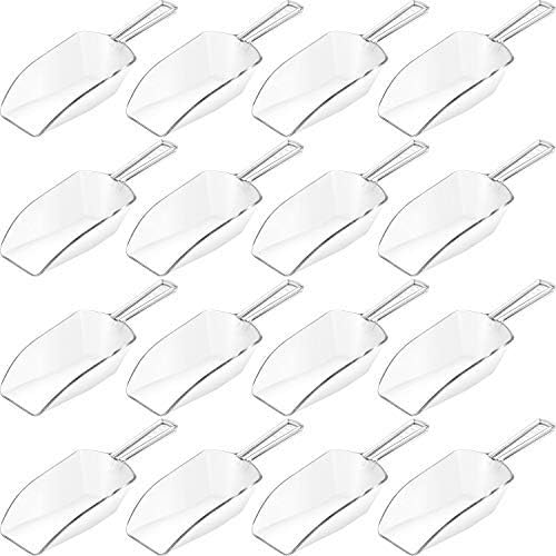 16 Pcs Multi Purpose Clear Plastic Scoops for Candy Buffet Acrylic Kitchen Ice Food Popcorn Scoops for Protein Powders, Ice Cream, Coffee, Tea Jar (4.3 Inch)