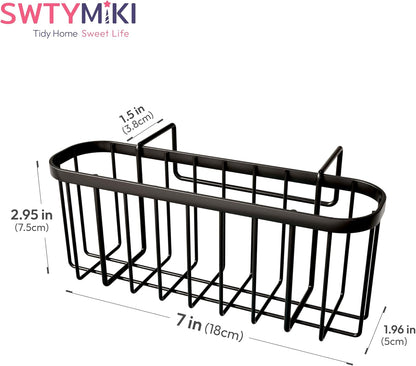 SWTYMIKI Sponge Holder for Kitchen Sink, Movable Kitchen Sink Caddy with Compact Size Rustproof and Waterproof Hanging Sponge Caddy for Double Bowl Sinks, Silver