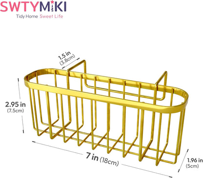 SWTYMIKI Sponge Holder for Kitchen Sink, Movable Kitchen Sink Caddy with Compact Size Rustproof and Waterproof Hanging Sponge Caddy for Double Bowl Sinks, Silver