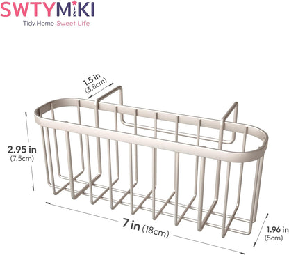 SWTYMIKI Sponge Holder for Kitchen Sink, Movable Kitchen Sink Caddy with Compact Size Rustproof and Waterproof Hanging Sponge Caddy for Double Bowl Sinks, Silver