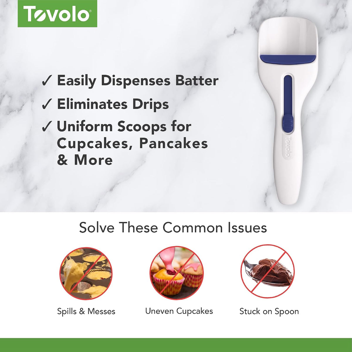 Cupcake Scoop Batter Dispenser for Cupcakes Muffins Pancakes & Cookie Dough, Easy to Clean Batter Scoop Slide Dispenses Quicker for Even Size Baked Goods Kitchen Gadget, Deep Indigo