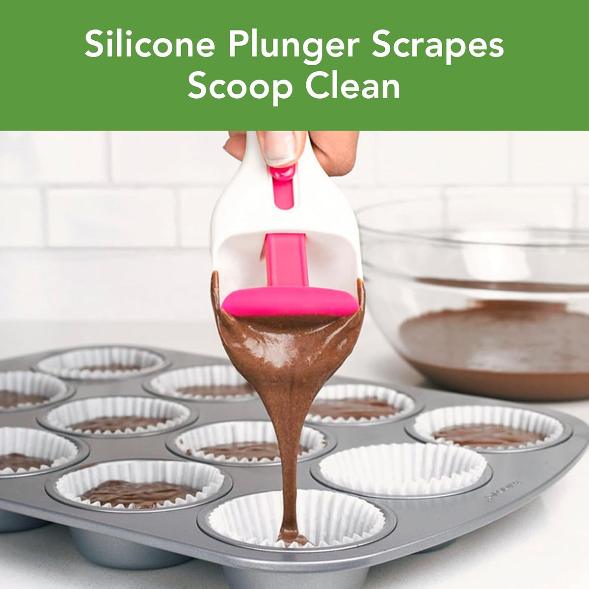 Cupcake Scoop Batter Dispenser for Cupcakes Muffins Pancakes & Cookie Dough, Easy to Clean Batter Scoop Slide Dispenses Quicker for Even Size Baked Goods Kitchen Gadget, Deep Indigo