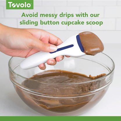 Cupcake Scoop Batter Dispenser for Cupcakes Muffins Pancakes & Cookie Dough, Easy to Clean Batter Scoop Slide Dispenses Quicker for Even Size Baked Goods Kitchen Gadget, Deep Indigo