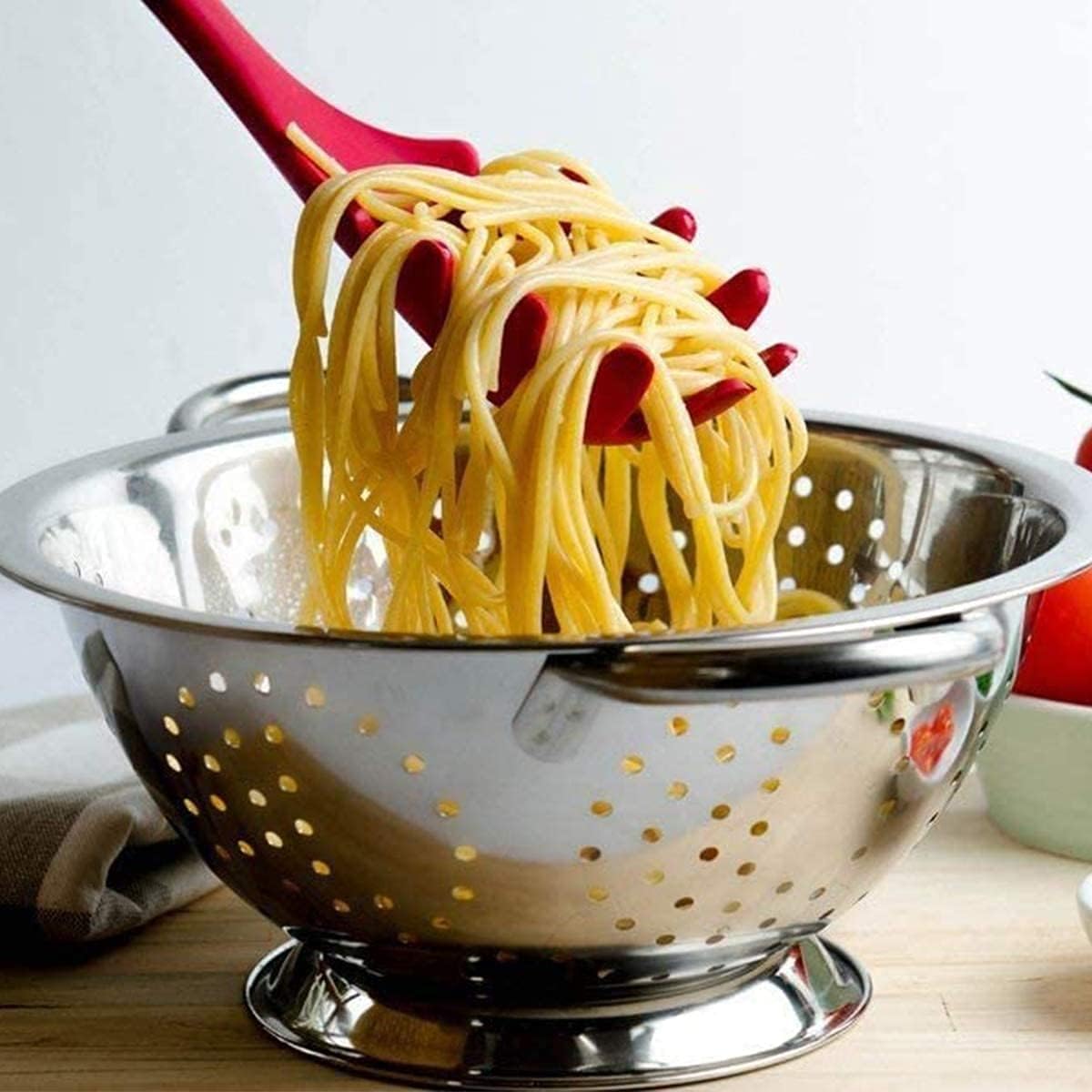 Silicone Pasta Fork (11.2"), 2-Pack Spaghetti Server Spoon Heat Resistant 600°F, Food Grade Pasta Spoon, BPA Free, Noodle Spoons. (Silicone)