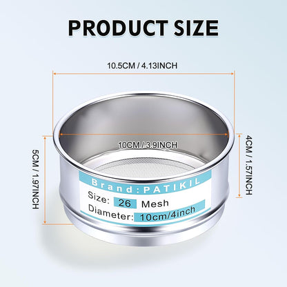 325 Mesh(0.045mm) Lab Sieve, 3.9"(10cm) Diameter Sifting Screen 304 Stainless Steel Wire Cloth Fine Mesh Sieve for Industrial Laboratory Home Soil Sifter Dry Sift Screens Hash - Colors B