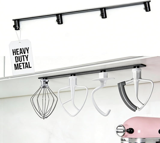 Metal Mixer Attachment Holder for Kitchen Aid, Strong Load-Bearing Storage Hooks Fit for Kitchenaid Accessories and Attachments,Under Cabinet Organizers Hangers for Hanging Dough Hook Paddle Beater Whisk Utensil