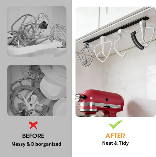 Metal Mixer Attachment Holder for Kitchen Aid, Strong Load-Bearing Storage Hooks Fit for Kitchenaid Accessories and Attachments,Under Cabinet Organizers Hangers for Hanging Dough Hook Paddle Beater Whisk Utensil