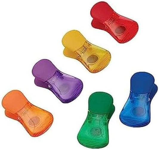 Classic Wide Bag Clips Set of 6, Magnetic Chip Clips with Strong Spring and Ribbed Grip for Sealing Food Bags, Hanging Notes and Recipes