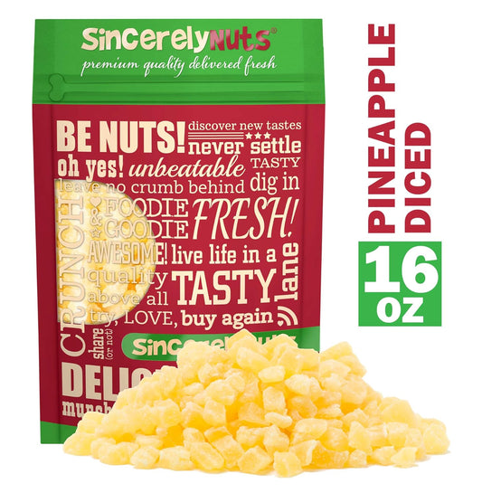 Diced Pineapple (1 LB)-The Perfect Healthy Snack - Vegan, Gluten-Free and Kosher Superfood - Dried Fruit for Yogurts, Trail Mix, and More-Tasty Cooking Staple for Your Favorite Dishes