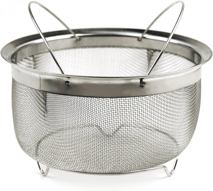 Mesh Colander Strainer Basket with Folding Handles, 3 Quarts | For Pasta, Frying, & Salads | Dishwasher Safe | Use in Pressure Cookers | Steaming, Draining & Rinsing