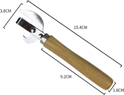 Manual Can Opener with Wooden Handle Stainless Steel Convenient and Durable Manual Opener for Beer Bottle Household Kitchen Gadget Silver