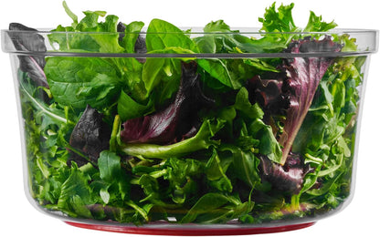 Quickspin One-Handed Salad Spinner, Accelerated Pump-Action With Built-In Break For Perfectly Dried Salad Greens, Ergonomic Single-Hand Design