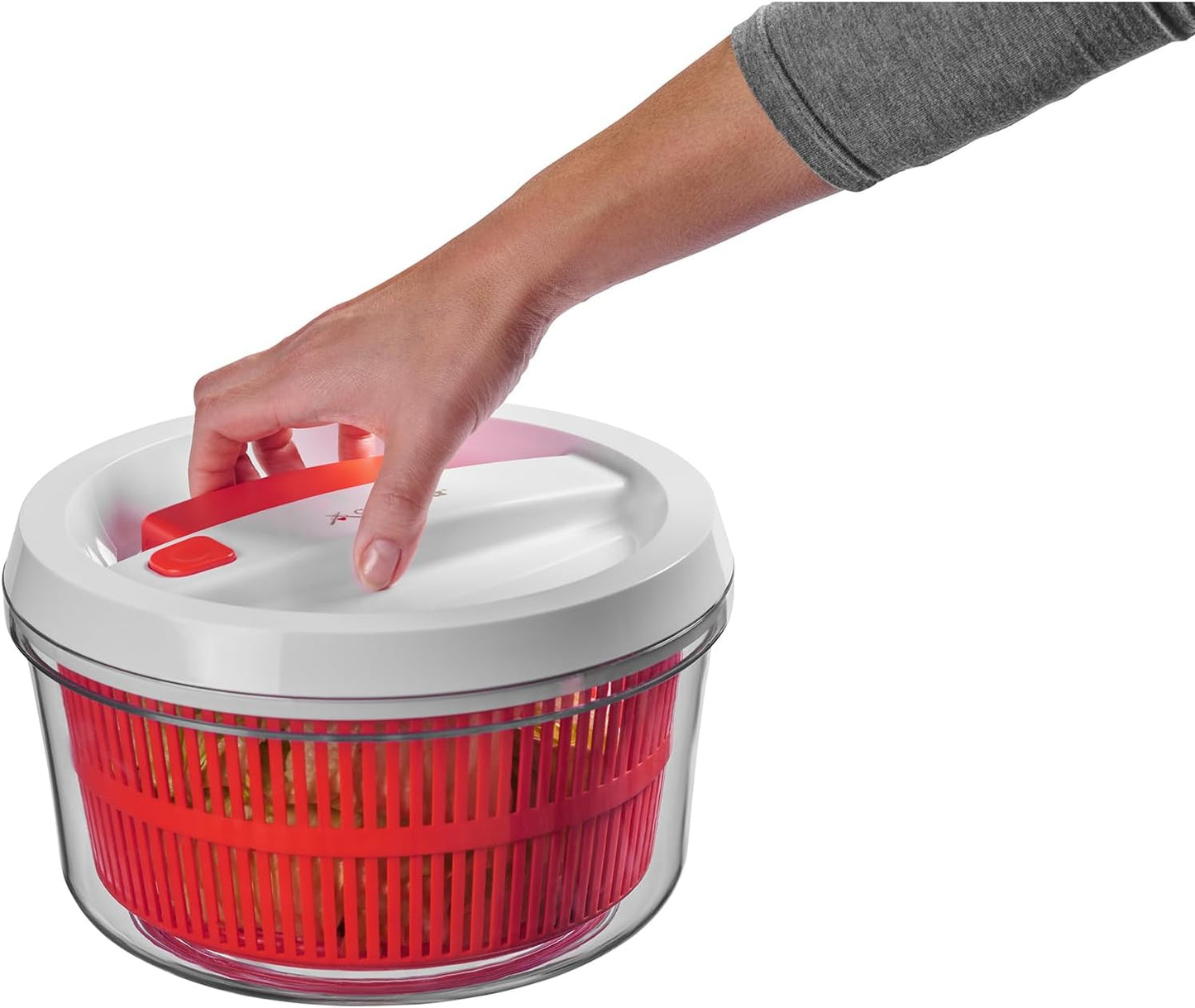 Quickspin One-Handed Salad Spinner, Accelerated Pump-Action With Built-In Break For Perfectly Dried Salad Greens, Ergonomic Single-Hand Design