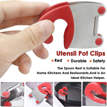 1 Pack Stainless Steel Pot Side Clamp, Hot Spoon Holder, Kitchenware Support Rack, Convenient Kitchen Cooking Organization Tool