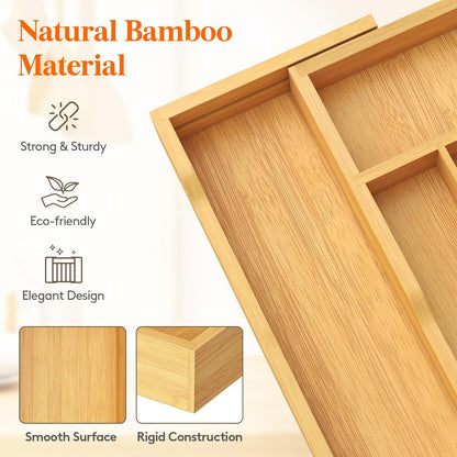 Silverware Drawer Organizer, Expandable Utensil Tray for Kitchen, Flatware and Cutlery Holder, Wood Adjustable Storage for Spoons Forks Knives, 13-22x15/ 33-56x38cm, Natural