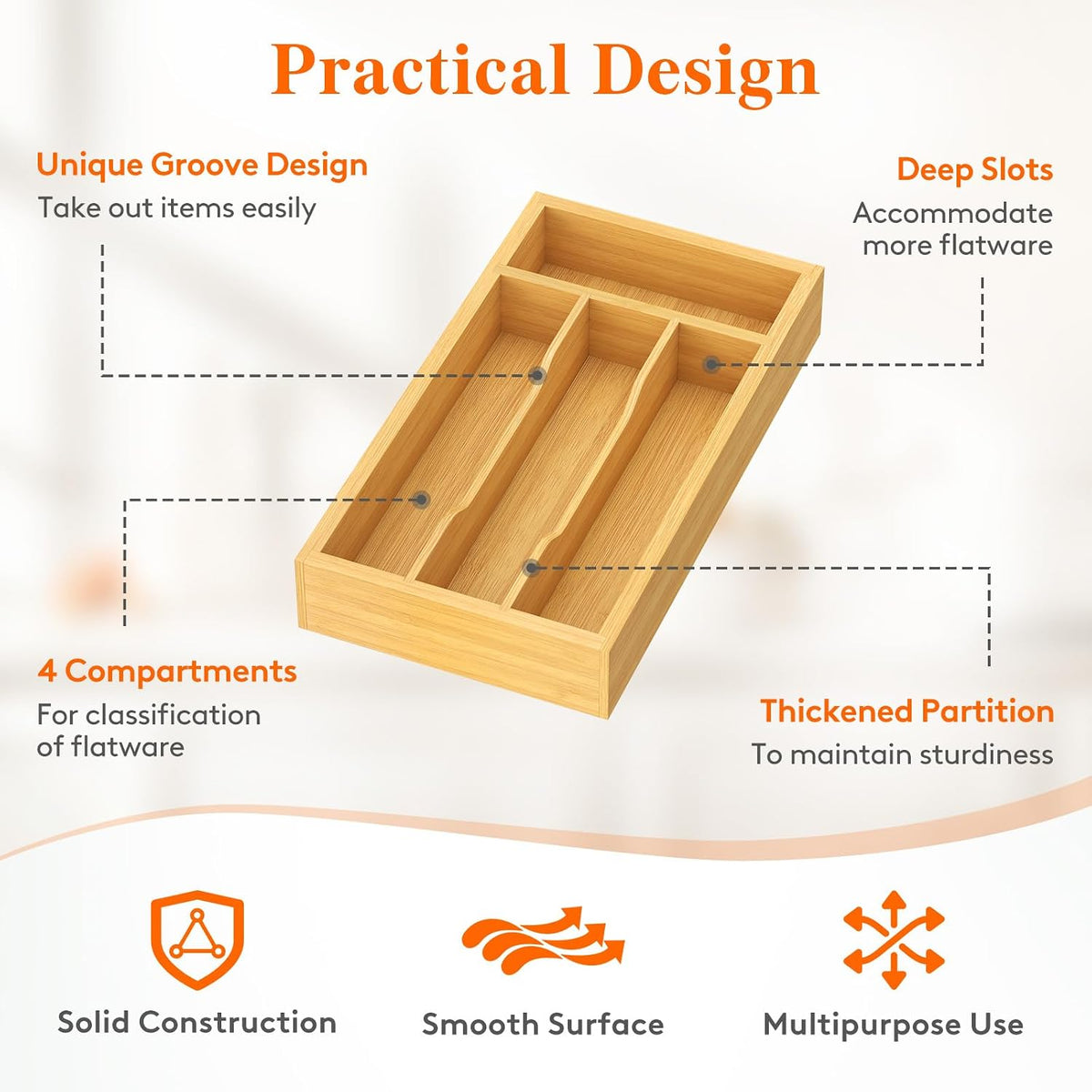 Silverware Drawer Organizer, Expandable Utensil Tray for Kitchen, Flatware and Cutlery Holder, Wood Adjustable Storage for Spoons Forks Knives, 13-22x15/ 33-56x38cm, Natural