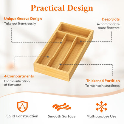 Silverware Drawer Organizer, Expandable Utensil Tray for Kitchen, Flatware and Cutlery Holder, Wood Adjustable Storage for Spoons Forks Knives, 13-22x15/ 33-56x38cm, Natural