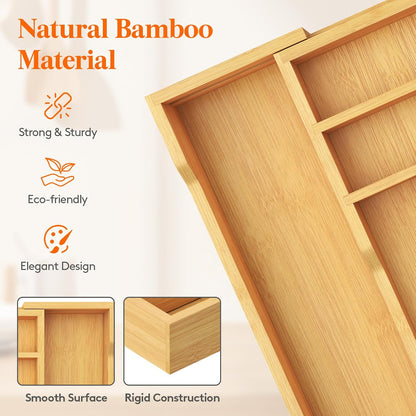 Silverware Drawer Organizer, Expandable Utensil Tray for Kitchen, Flatware and Cutlery Holder, Wood Adjustable Storage for Spoons Forks Knives, 13-22x15/ 33-56x38cm, Natural