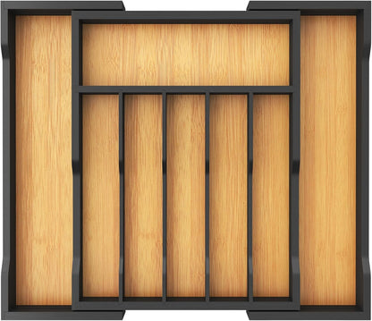 Silverware Drawer Organizer, Expandable Utensil Tray for Kitchen, Flatware and Cutlery Holder, Wood Adjustable Storage for Spoons Forks Knives, 13-22x15/ 33-56x38cm, Natural