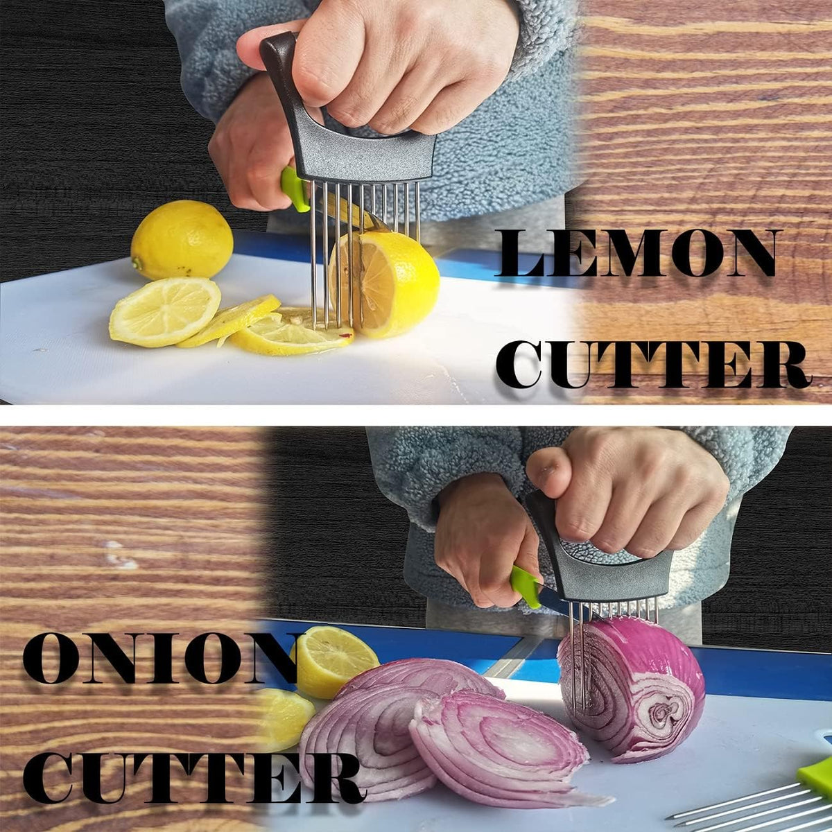 2-PCS Onion Holder for Slicing, Veggie Chopper/Meat Tenderizer, Black