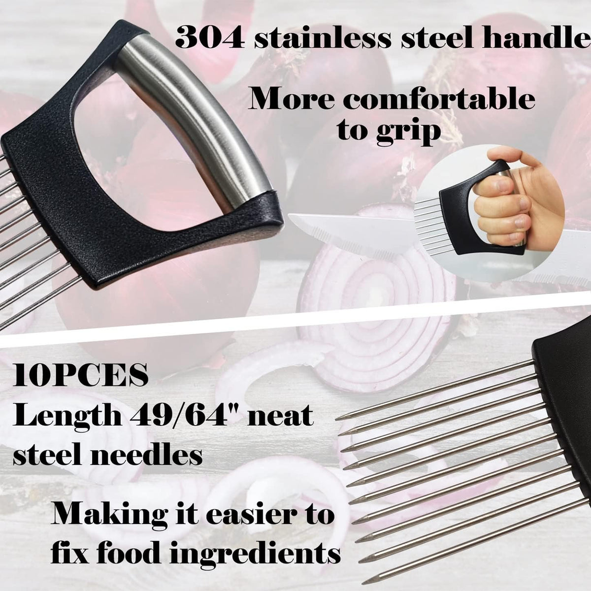 2-PCS Onion Holder for Slicing, Veggie Chopper/Meat Tenderizer, Black