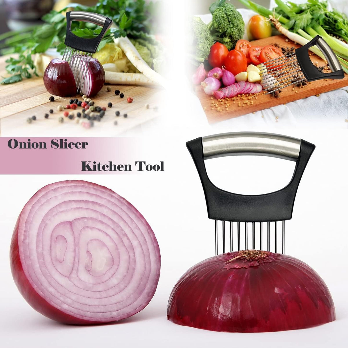 2-PCS Onion Holder for Slicing, Veggie Chopper/Meat Tenderizer, Black