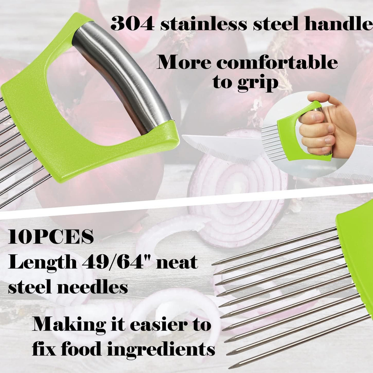 2-PCS Onion Holder for Slicing, Veggie Chopper/Meat Tenderizer, Black