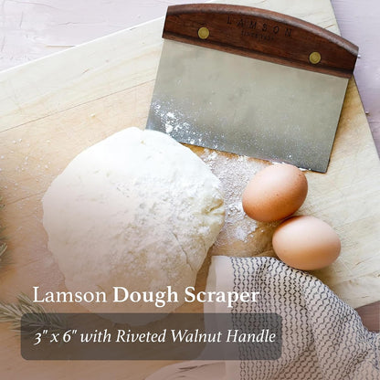 Lamson Bench Scraper, High Carbon Steel Dough Cutter, Walnut, 3 x 6 In