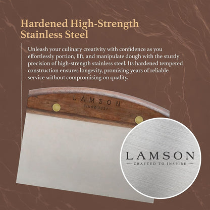 Lamson Bench Scraper, High Carbon Steel Dough Cutter, Walnut, 3 x 6 In
