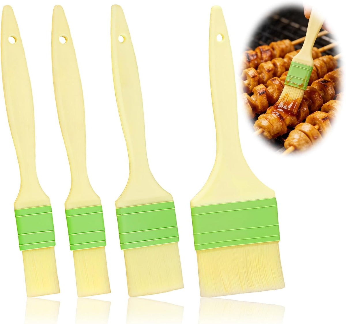Natural Bristle Pastry Brush Set - 4pcs Wool Basting Brushes with Plastic Handles for Baking BBQ and Cooking