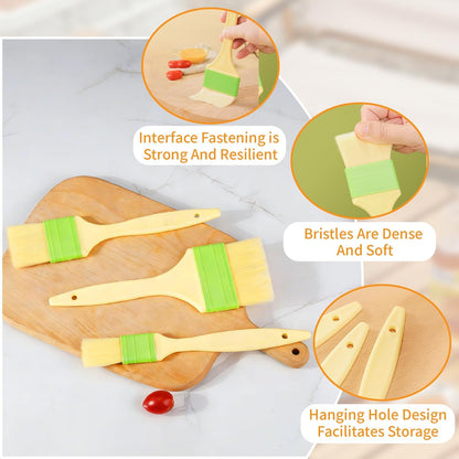 Natural Bristle Pastry Brush Set - 4pcs Wool Basting Brushes with Plastic Handles for Baking BBQ and Cooking