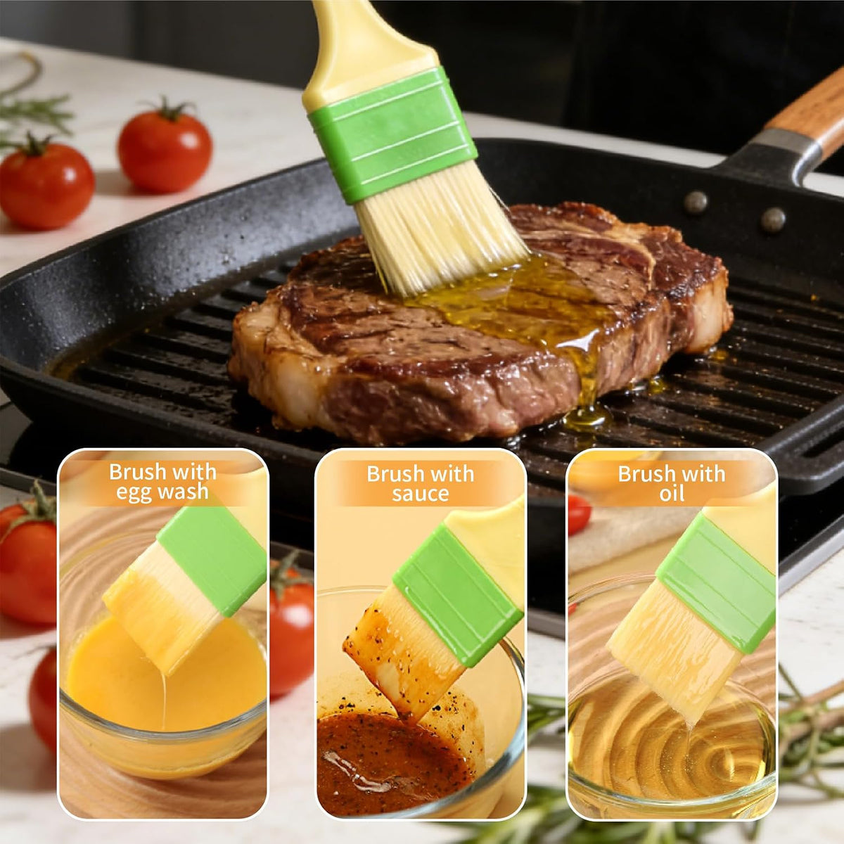 Natural Bristle Pastry Brush Set - 4pcs Wool Basting Brushes with Plastic Handles for Baking BBQ and Cooking