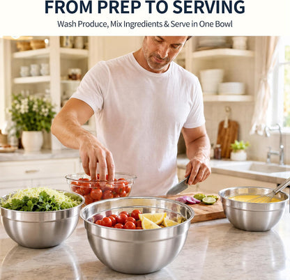 Stainless Steel Mixing Bowls with Lids Set, 3 Grater Inserts