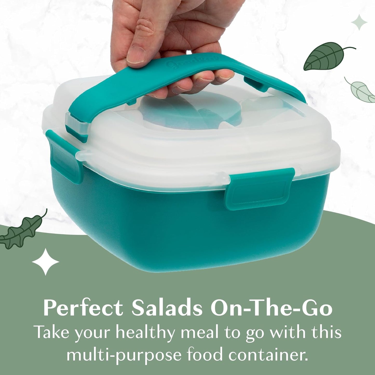 Stackable Lunch Box Container, Bento Style Food Storage with Removeable Compartments for Sandwich, Snacks, Toppings & Dressing, Leak-Proof and Made without BPA, 56-Ounce, Teal