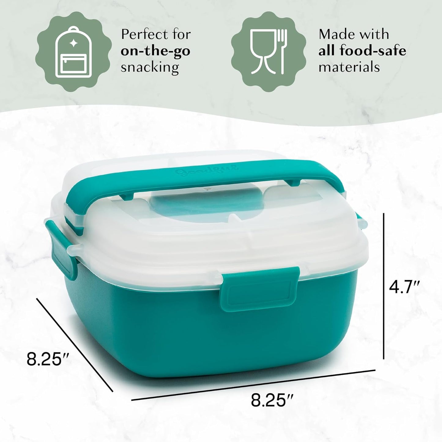 Stackable Lunch Box Container, Bento Style Food Storage with Removeable Compartments for Sandwich, Snacks, Toppings & Dressing, Leak-Proof and Made without BPA, 56-Ounce, Teal