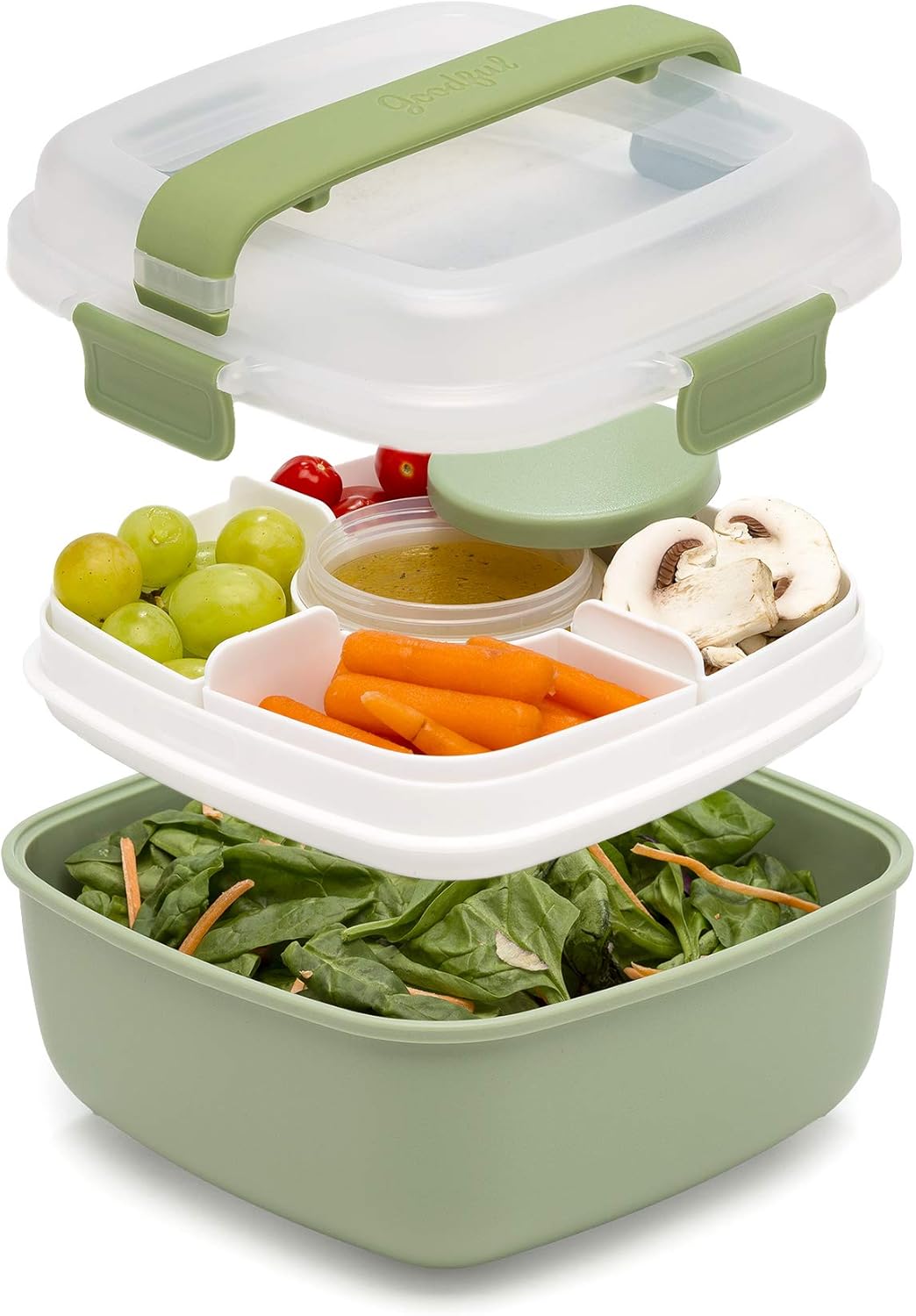 Stackable Lunch Box Container, Bento Style Food Storage with Removeable Compartments for Sandwich, Snacks, Toppings & Dressing, Leak-Proof and Made without BPA, 56-Ounce, Teal