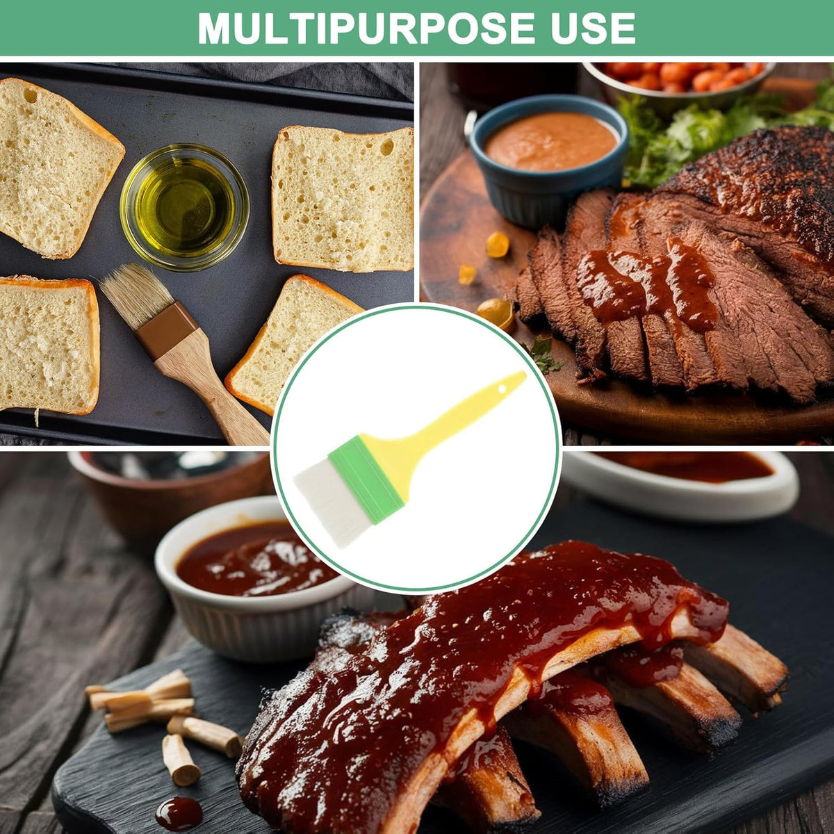 2-Pack Pastry Brush, Wool Basting Baking BBQ Oil Brush for Cooking/Barbecue/Kitchen [3"]