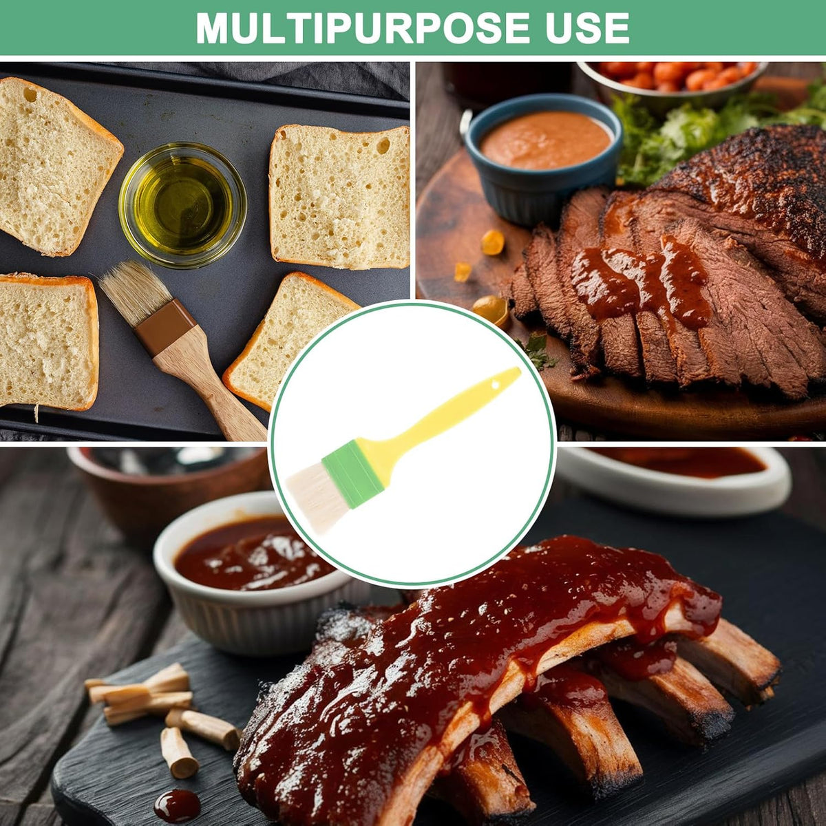 2-Pack Pastry Brush, Wool Basting Baking BBQ Oil Brush for Cooking/Barbecue/Kitchen [3"]